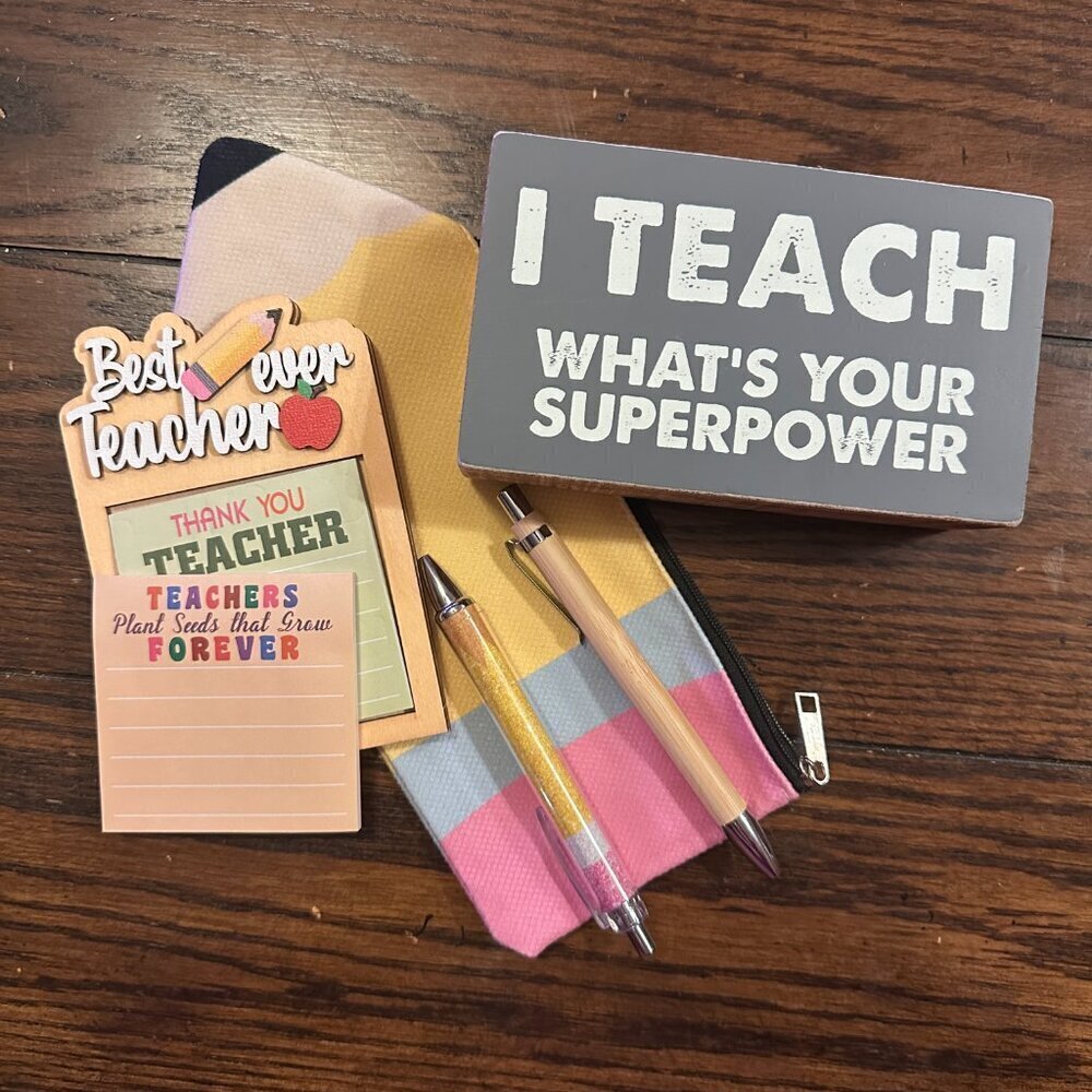 Teacher Bundle- Teacher Decor, Post it's and holder and Pencil case with pens - Picture 2 of 9